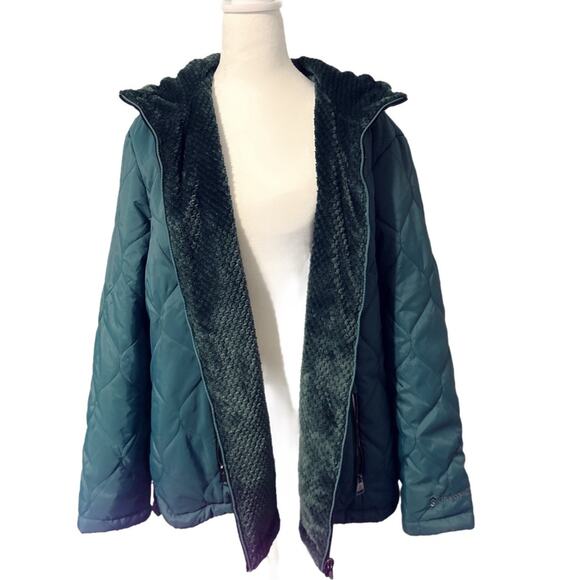 Free Country Women's Reversible Jacket Size 1X Quilted & Fleece Drawstring Hood - Picture 2 of 8